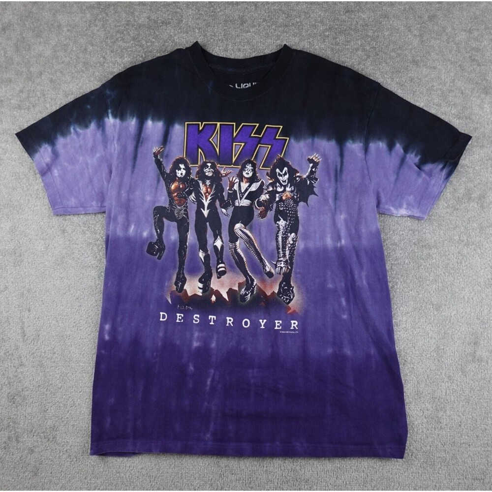 VTG Liquid Blue Shirt Men's L Blue Tie Dye Kiss Destroyer Tour Graphic Tee 2005